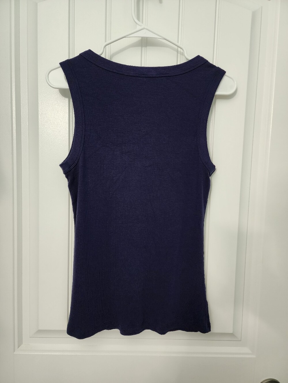 Anrabess Women's V Neck Ribbed Knit Slim Fit Tank Top in Navy Blue, Size Large - Picture 3 of 6